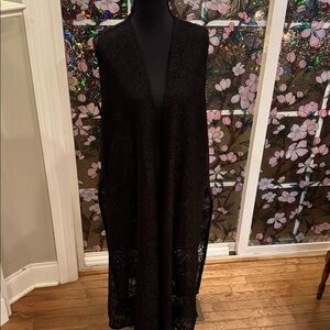 LuLaRoe Black Lace Sleeveless Kimono - EUC - Large